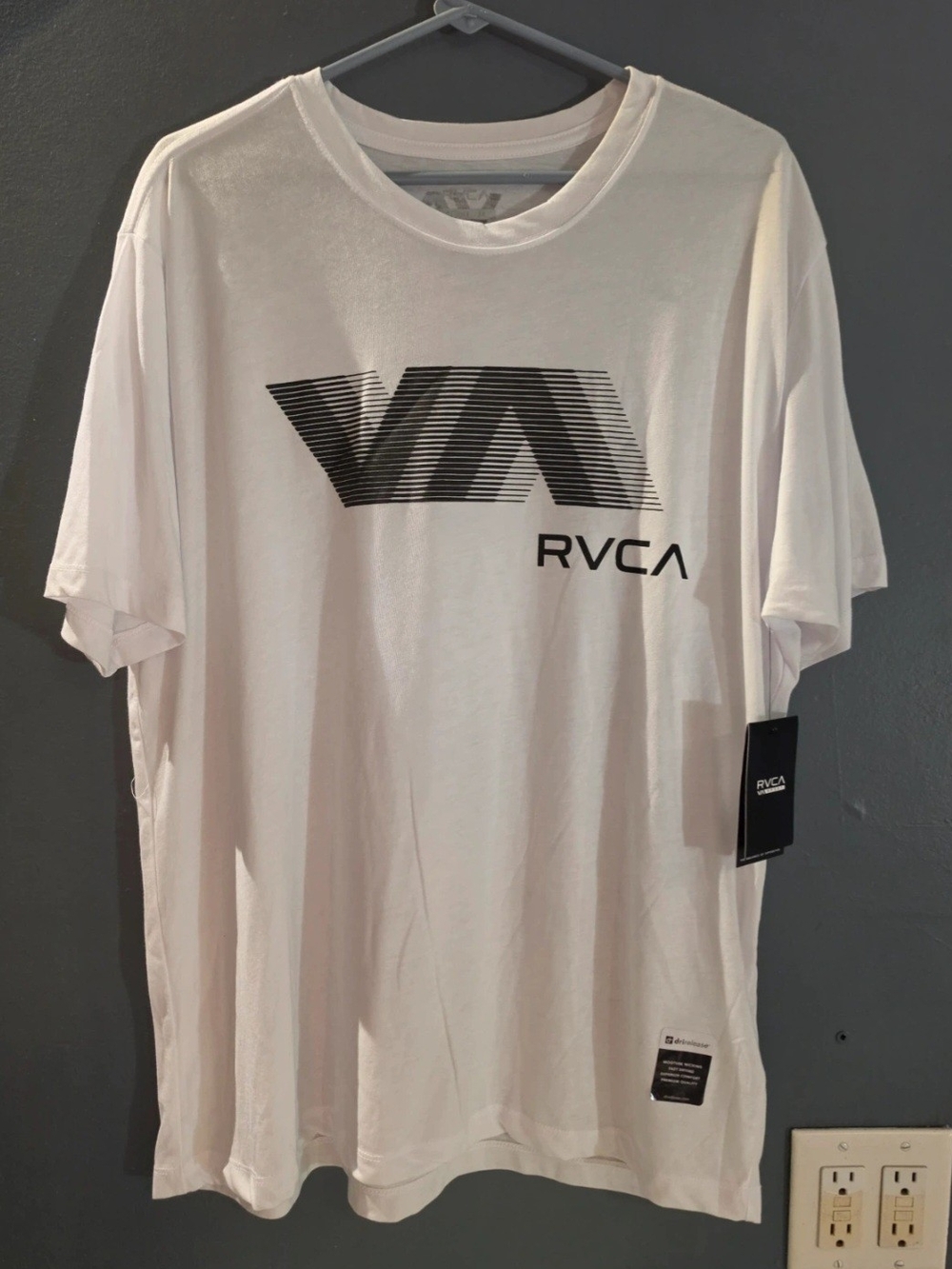 RVCA White Short Sleeve Logo Tee with Black Graphic